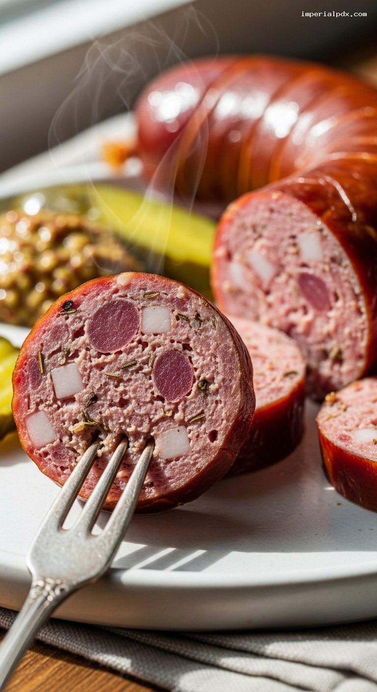 Smoked Kielbasa-Style Sausage with Garlic and Marjoram – Closeup