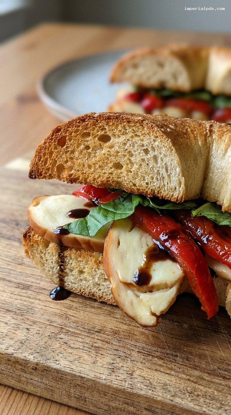 Smoked Mozzarella and Roasted Red Pepper Bagel – Closeup