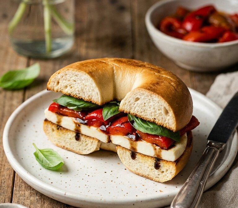 Smoked Mozzarella and Roasted Red Pepper Bagel