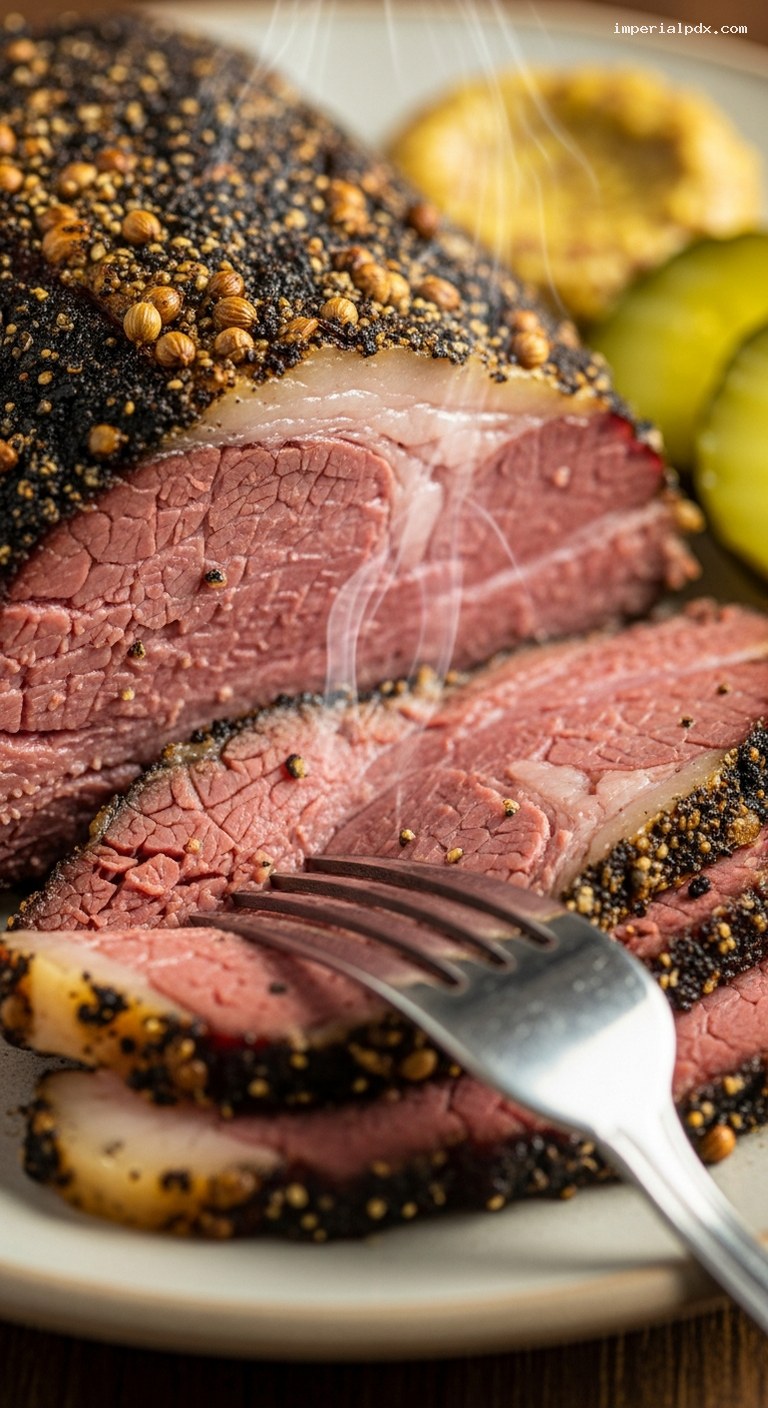 Smoked Peppered Beef Pastrami With Coriander Crust – Closeup