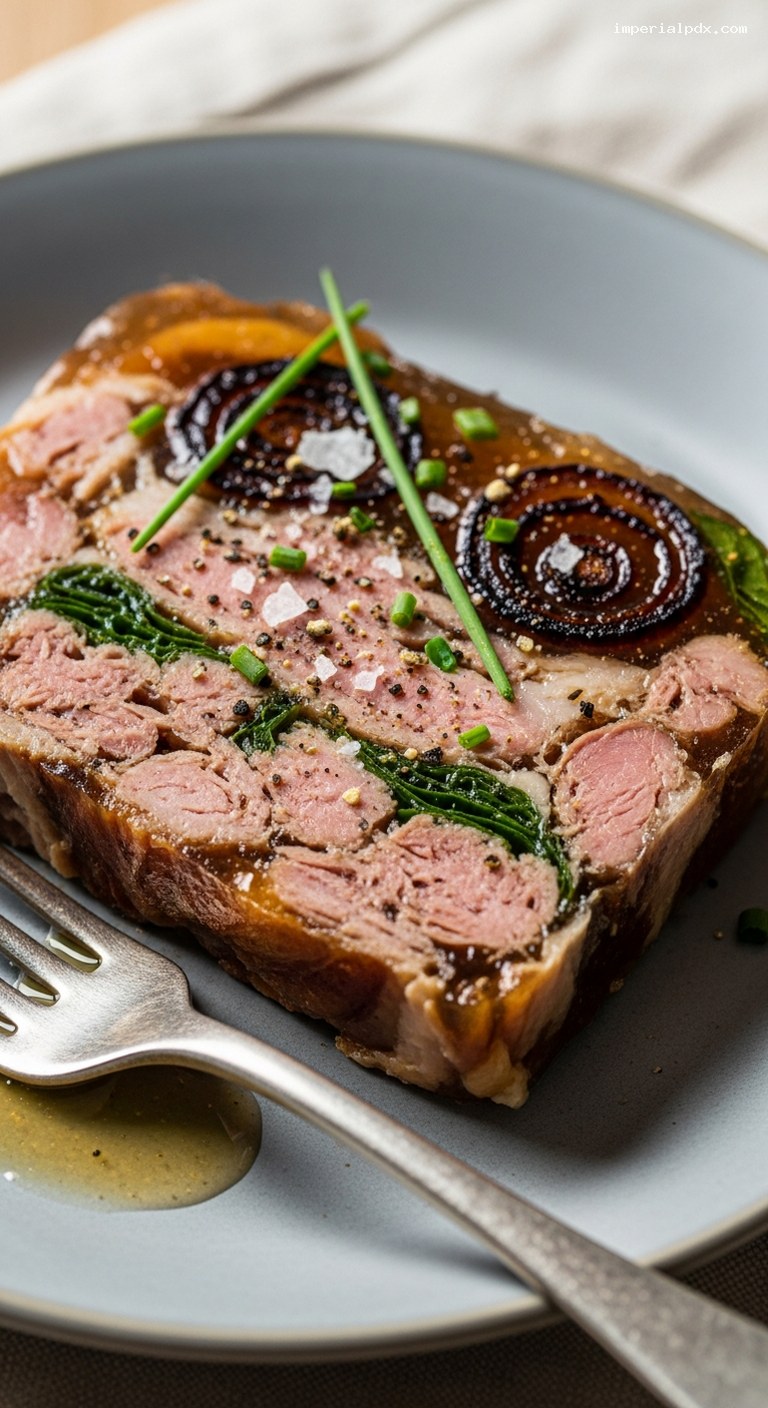 Smoked Pork Rib Terrine With Charred Onions and Herbs – Closeup