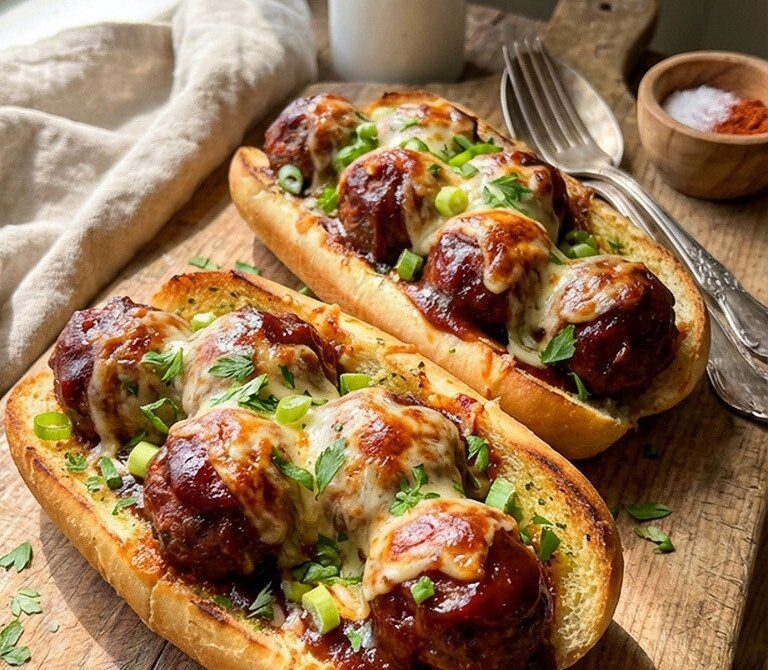 Smoky BBQ Meatball Subs With Melted Provolone