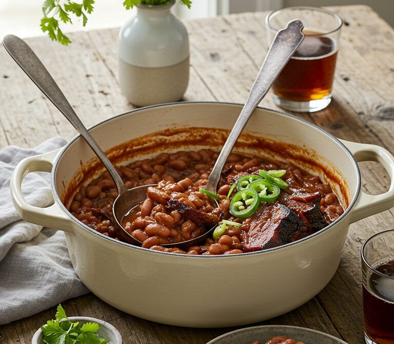 Smoky BBQ Pinto Beans with Brisket Trimmings