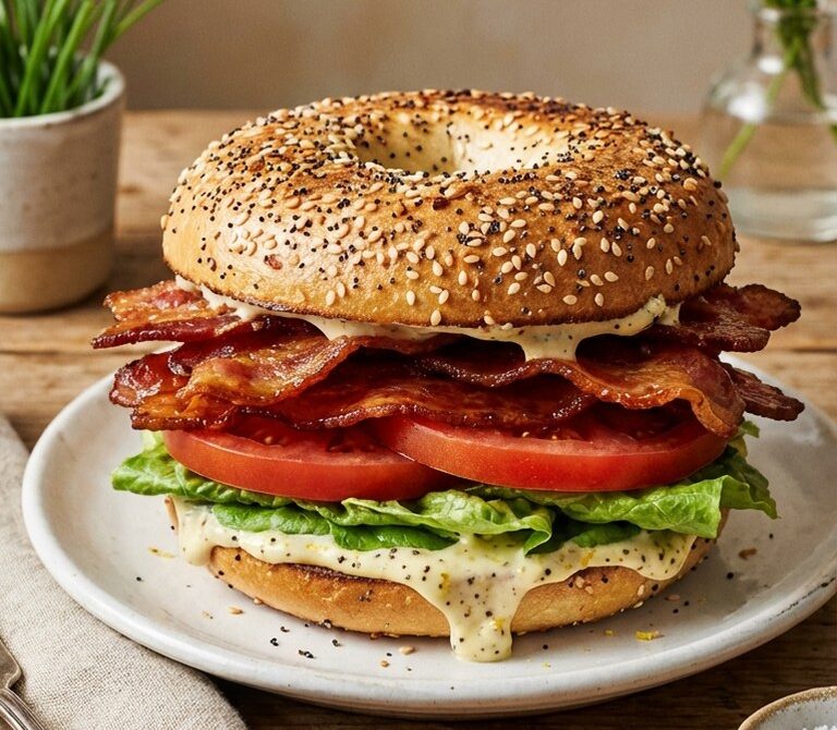 Smoky BLT Everything Bagel With Lemon-Pepper Mayo