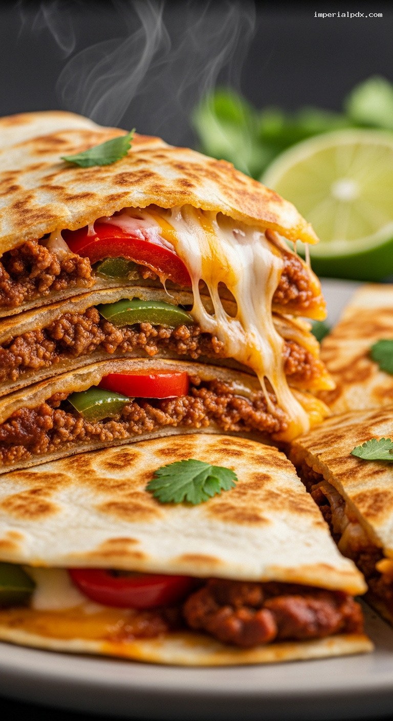Smoky Chipotle Beef Quesadillas with Peppers and Cheese – Closeup