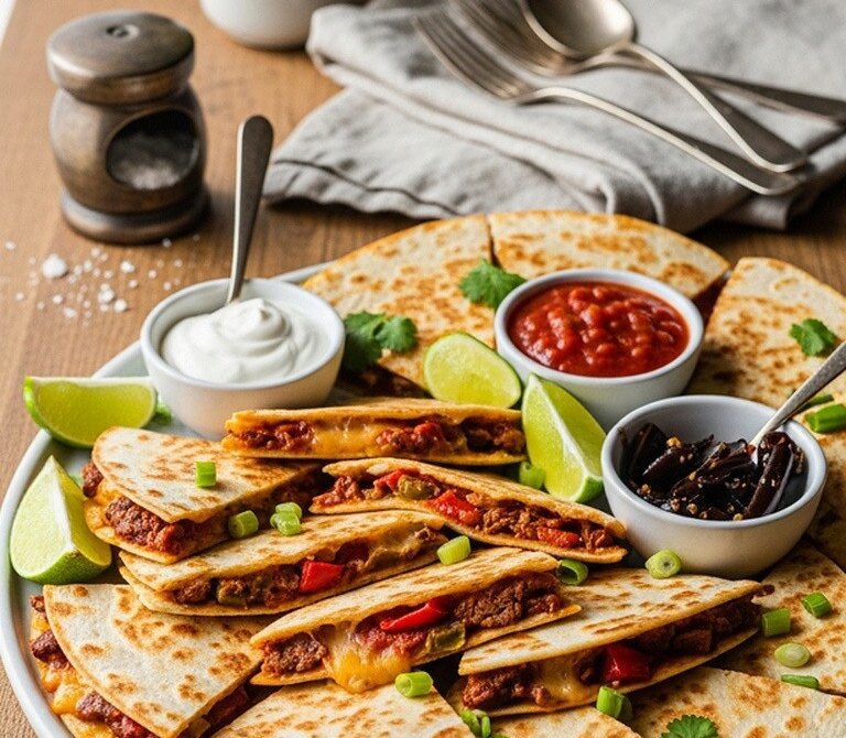 Smoky Chipotle Beef Quesadillas with Peppers and Cheese