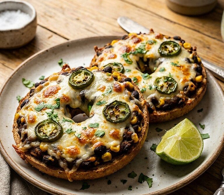 Smoky Chipotle Black Bean Bagel Melt