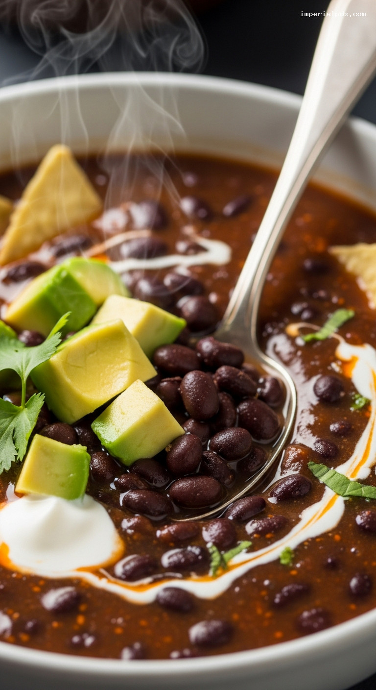 Smoky Chipotle Black Bean Soup with Avocado – Closeup