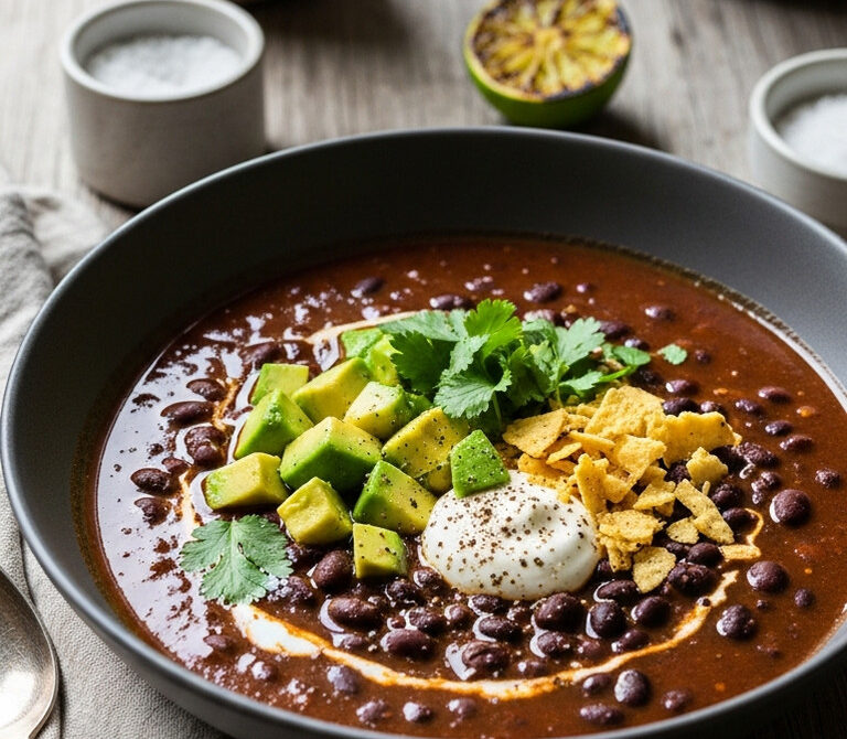 Smoky Chipotle Black Bean Soup with Avocado