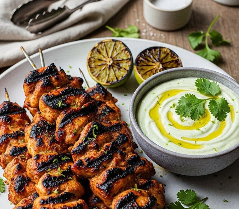 Smoky Chipotle-Lime Chicken Skewers With Cilantro Crema