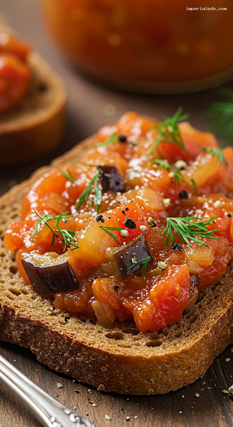 Smoky Eggplant Ikra Spread for Rye Toast – Closeup