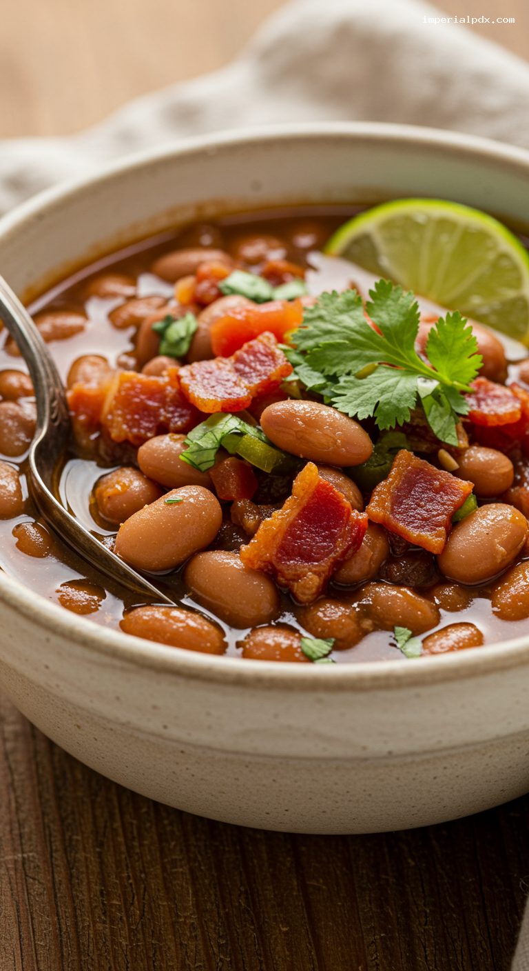 Smoky Frijoles Charros with Bacon and Jalapeños – Closeup