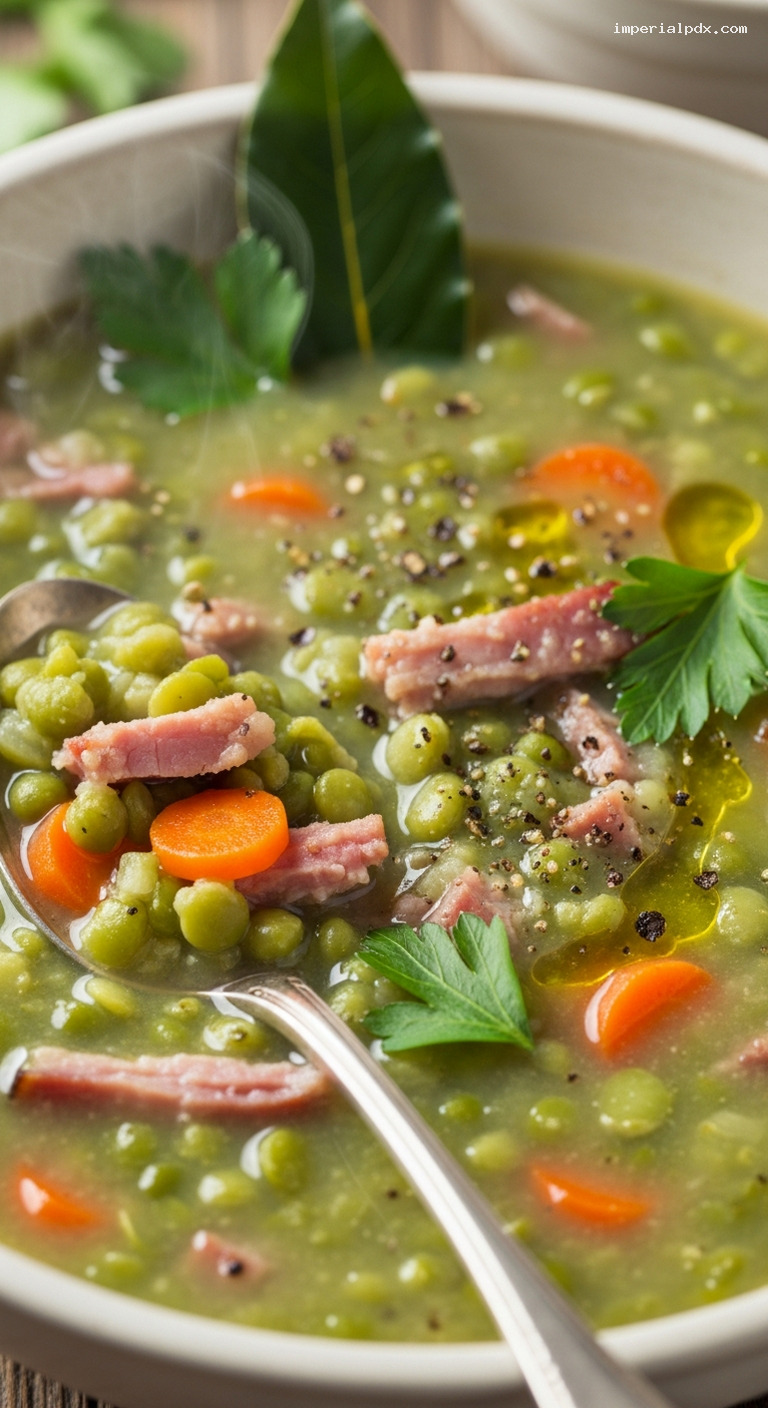 Smoky Ham Hock Split Pea Soup – Closeup