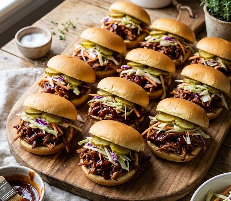 Smoky Pulled Pork Sliders with Tangy Slaw and Pickles
