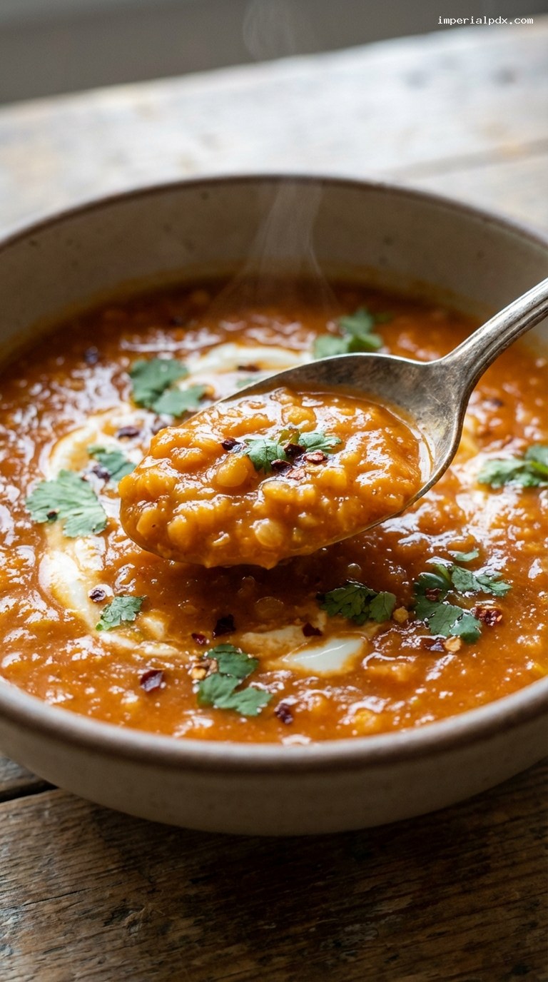 Smoky Roasted Tomato and Red Lentil Soup – Closeup