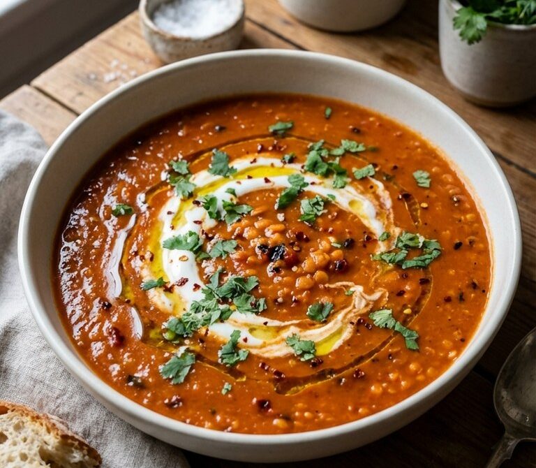 Smoky Roasted Tomato and Red Lentil Soup