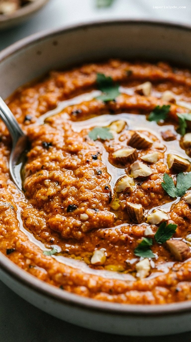 Smoky Romesco Sauce with Charred Peppers and Almonds – Closeup