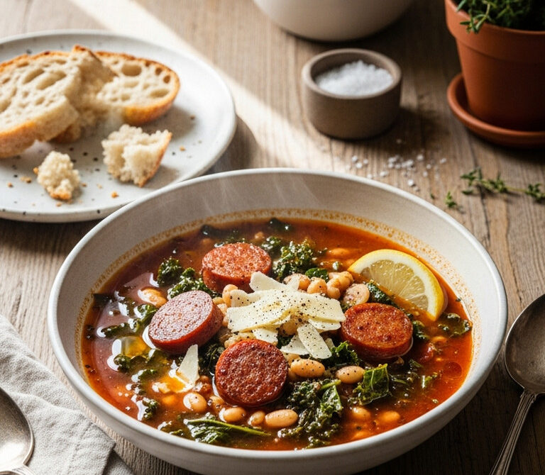 Smoky Sausage and Kale Soup with Cannellini Beans