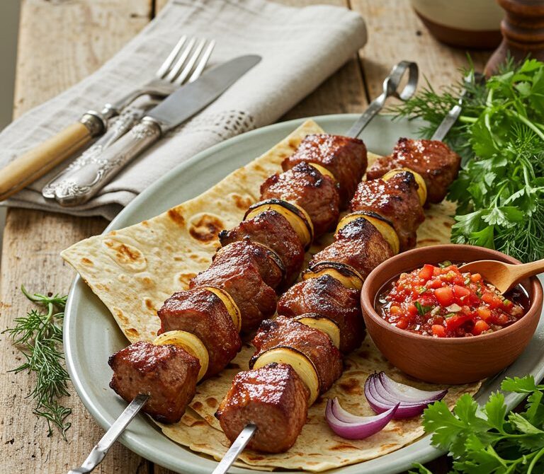 Smoky Shashlik Skewers with Adjika and Herbs