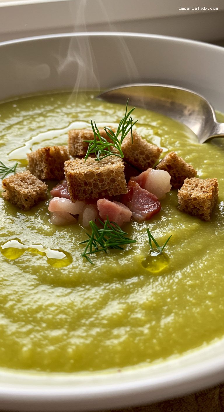 Smoky Split Pea Soup with Ham and Dill – Closeup