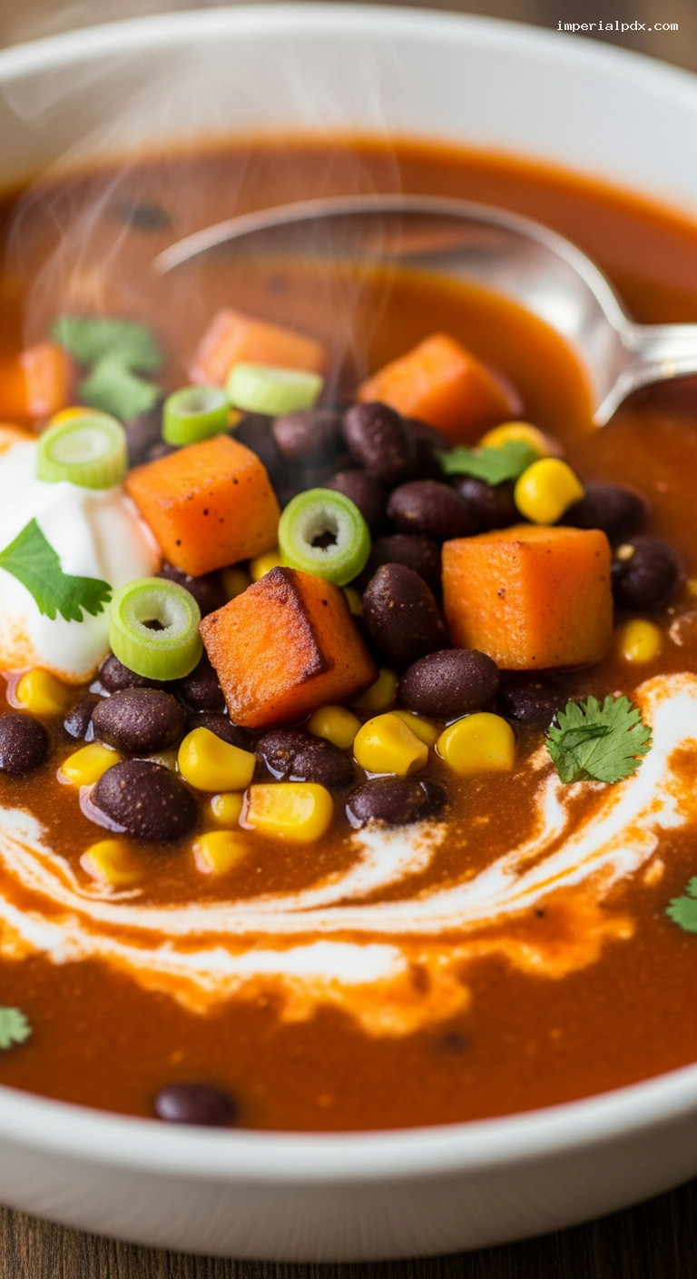 Smoky Sweet Potato and Black Bean Soup – Closeup