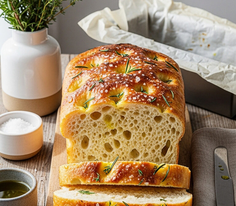 Soft Herbed Focaccia Loaf with Olive Oil and Sea Salt