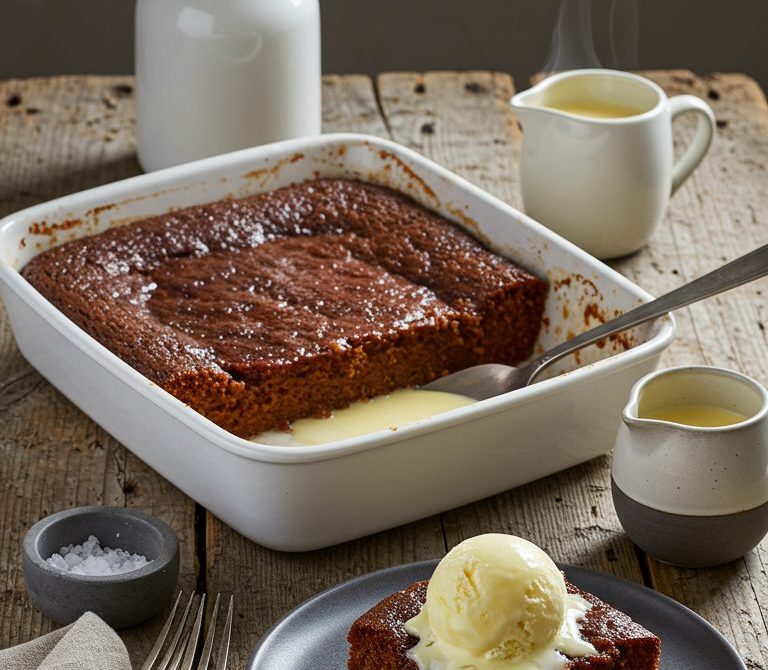 South African Malva Pudding with Buttery Cream Sauce