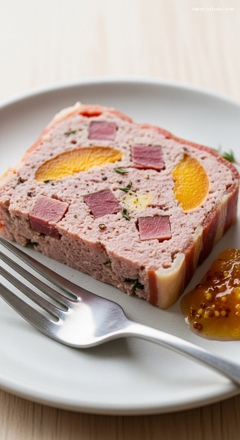 Southern Country Ham Terrine with Bourbon Peaches – Closeup