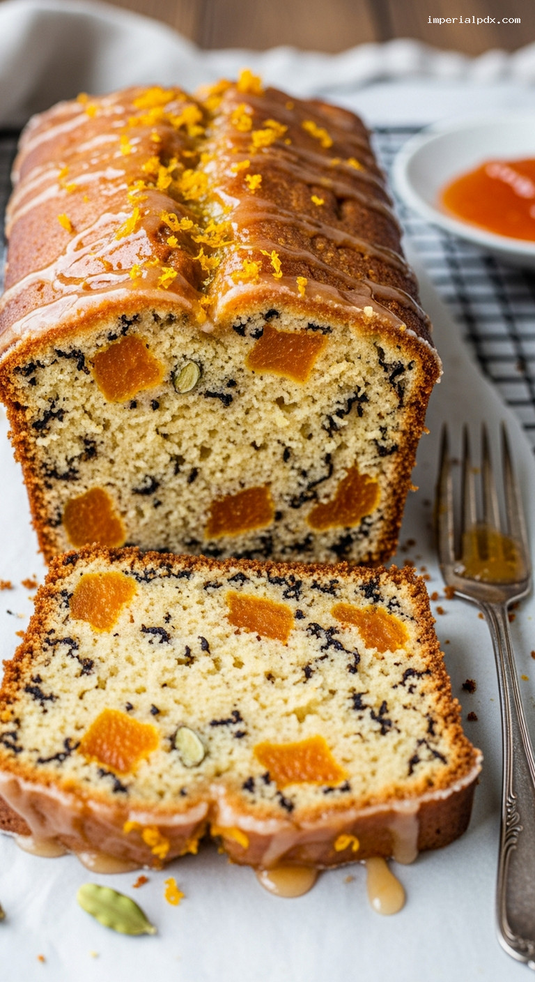 Spiced Apricot Cardamom Tea Loaf with Glaze – Closeup