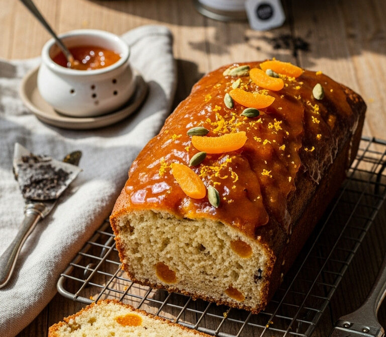 Spiced Apricot Cardamom Tea Loaf with Glaze