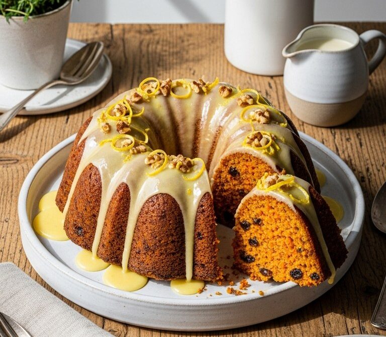 Spiced Carrot Pudding with Lemon Glaze