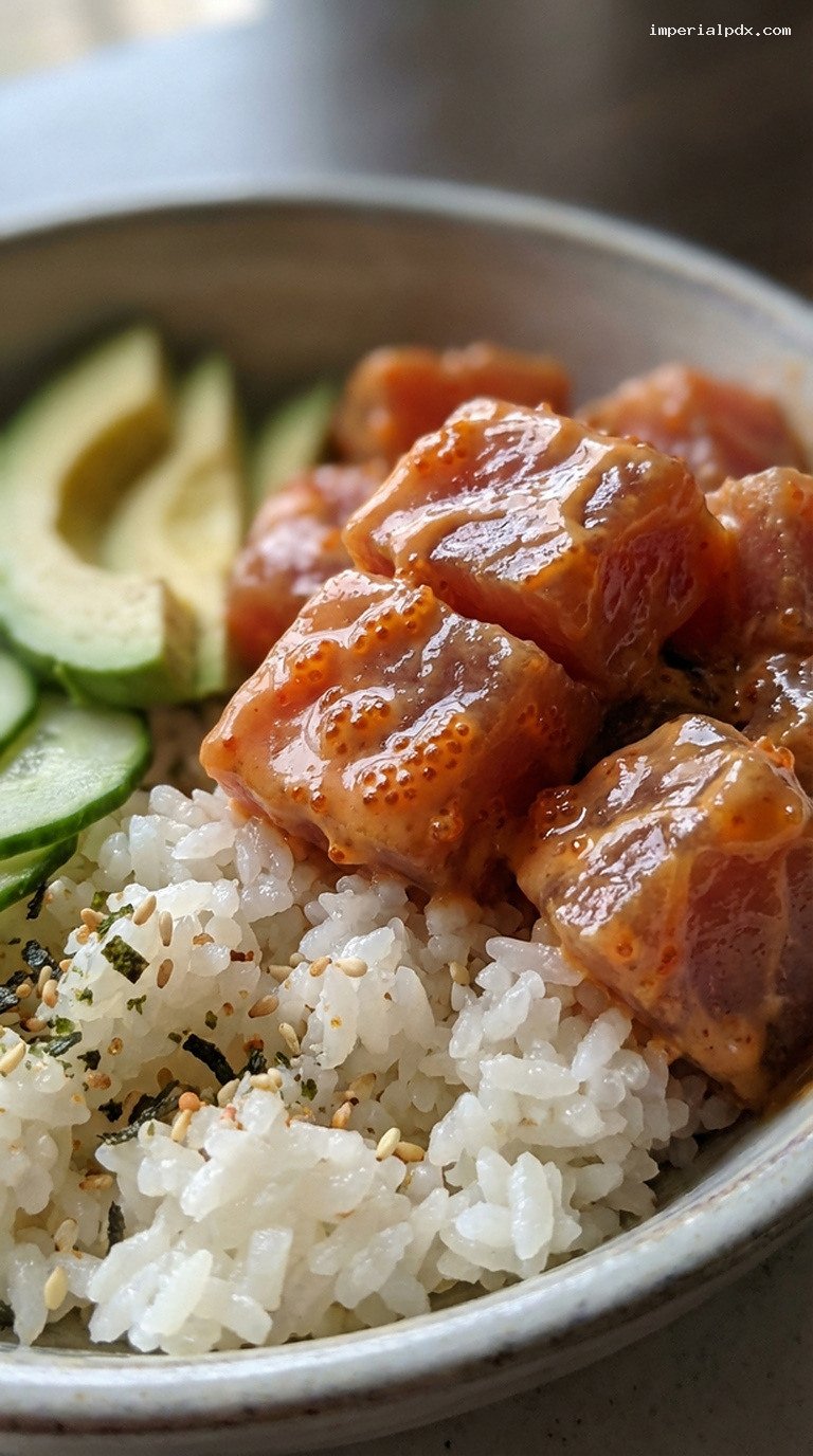 Spicy Ahi Poke Bowls With Kewpie Mayo – Closeup
