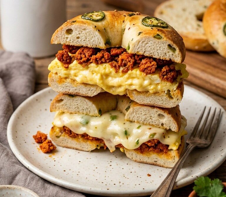 Spicy Chorizo and Pepper Jack Breakfast Bagel