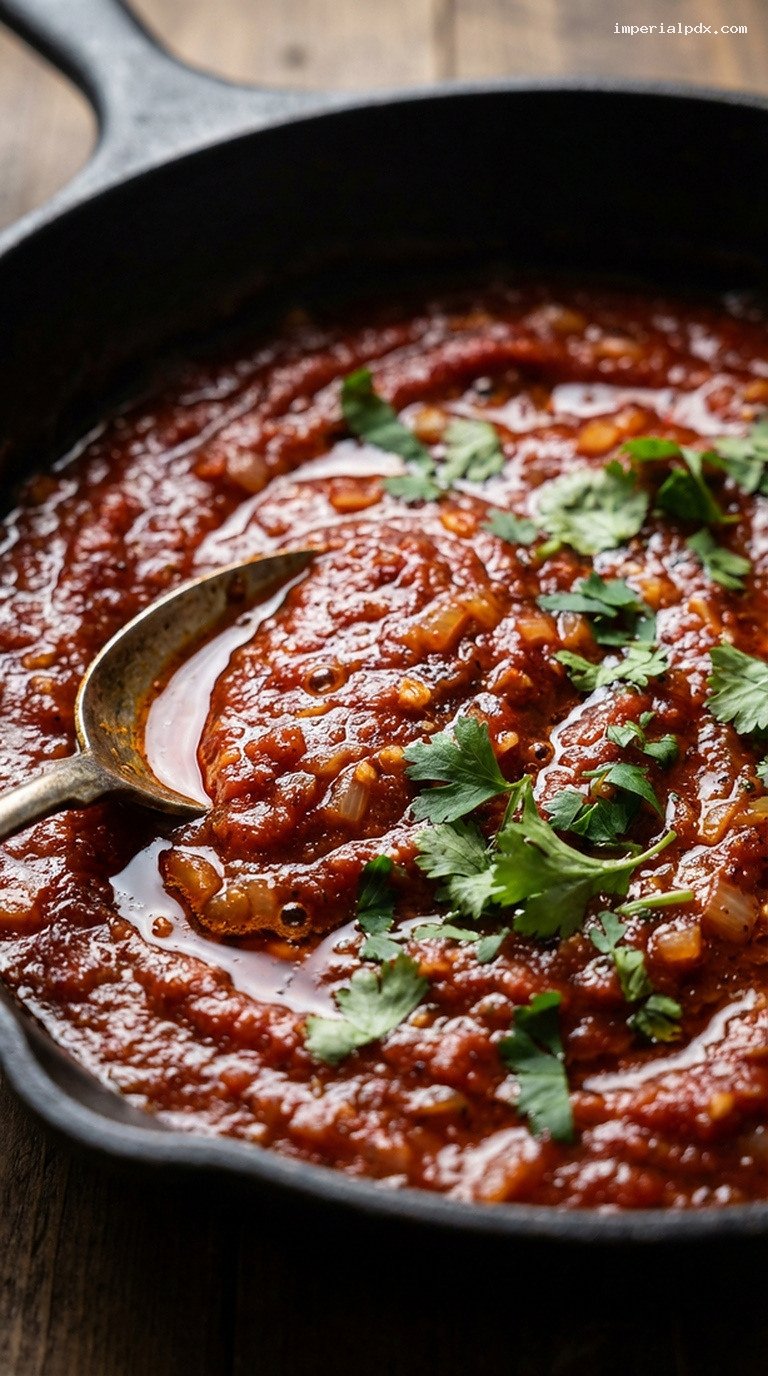 Spicy Harissa Tomato Simmer Sauce for Eggs and Stews – Closeup