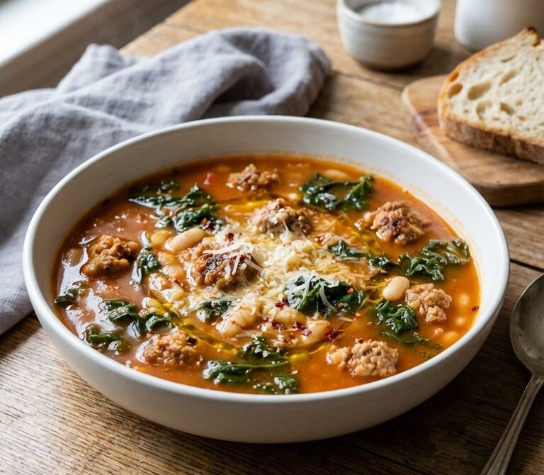 Spicy Italian Sausage and Kale Soup With White Beans
