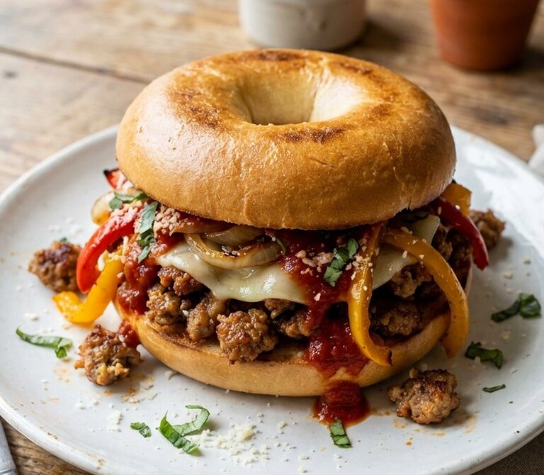 Spicy Italian Sausage and Peppers Bagel Sandwich