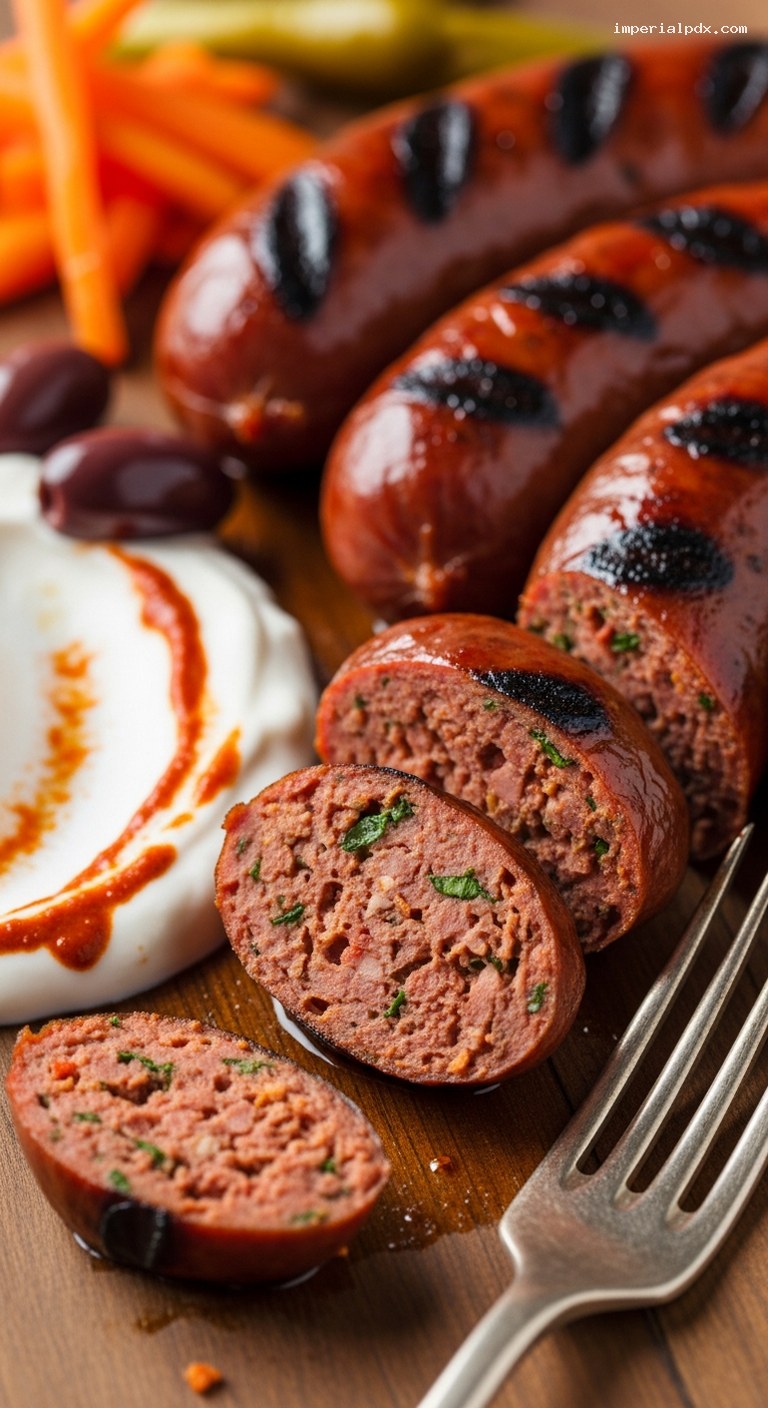 Spicy Lamb Merguez Sausages With Harissa and Cumin – Closeup