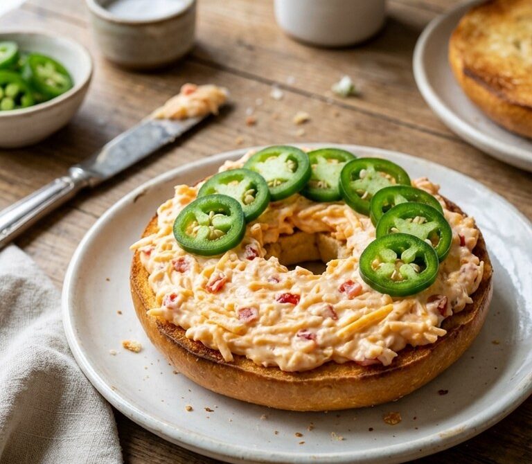 Spicy Pimento Cheese Bagel With Jalapeños