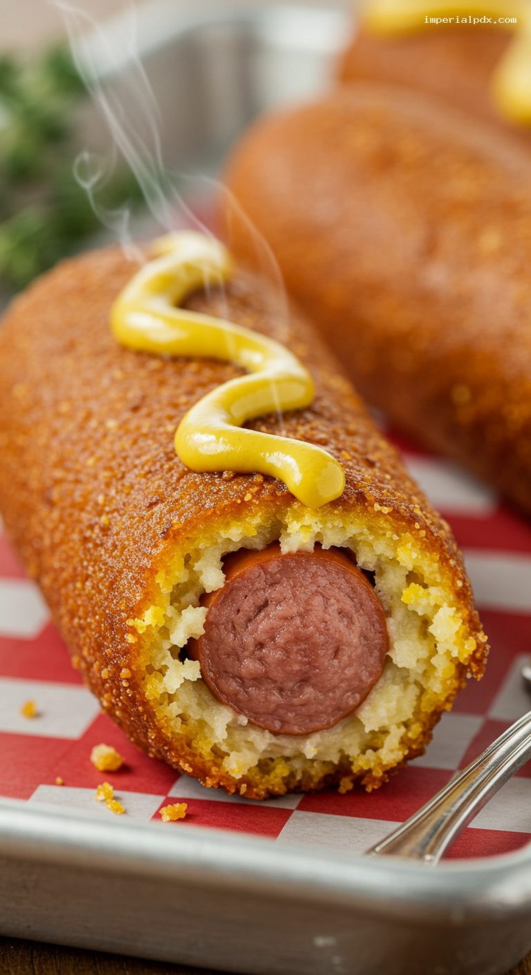 State Fair Corny Dogs with Yellow Mustard – Closeup