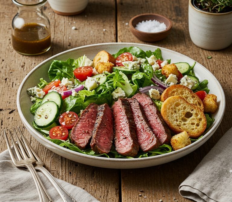 Steakhouse Chopped Salad with Warm Steak and Blue Cheese
