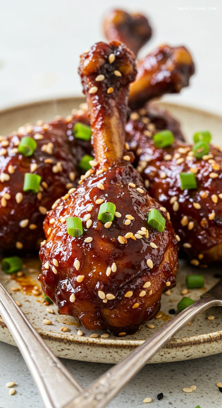 Sticky Chili-Honey Chicken Lollipops with Sesame and Scallions – Closeup