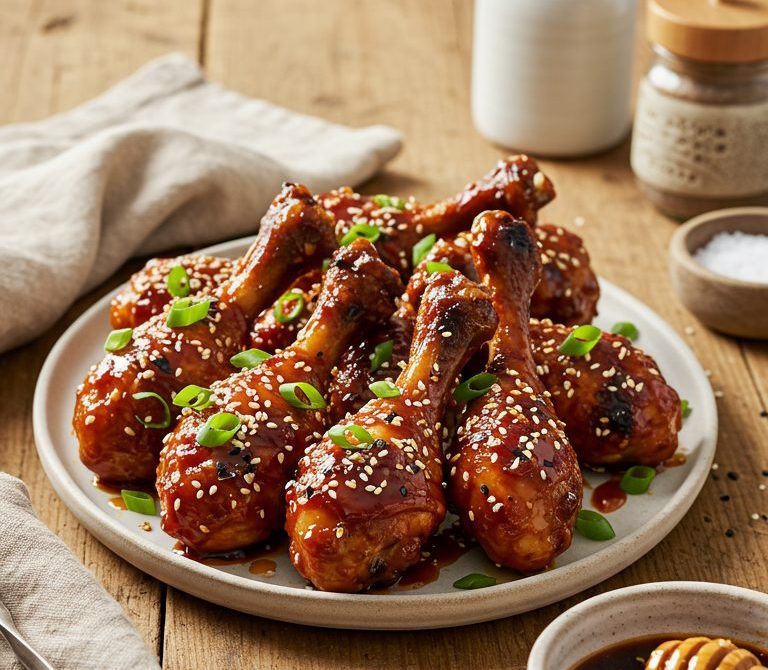 Sticky Chili-Honey Chicken Lollipops with Sesame and Scallions