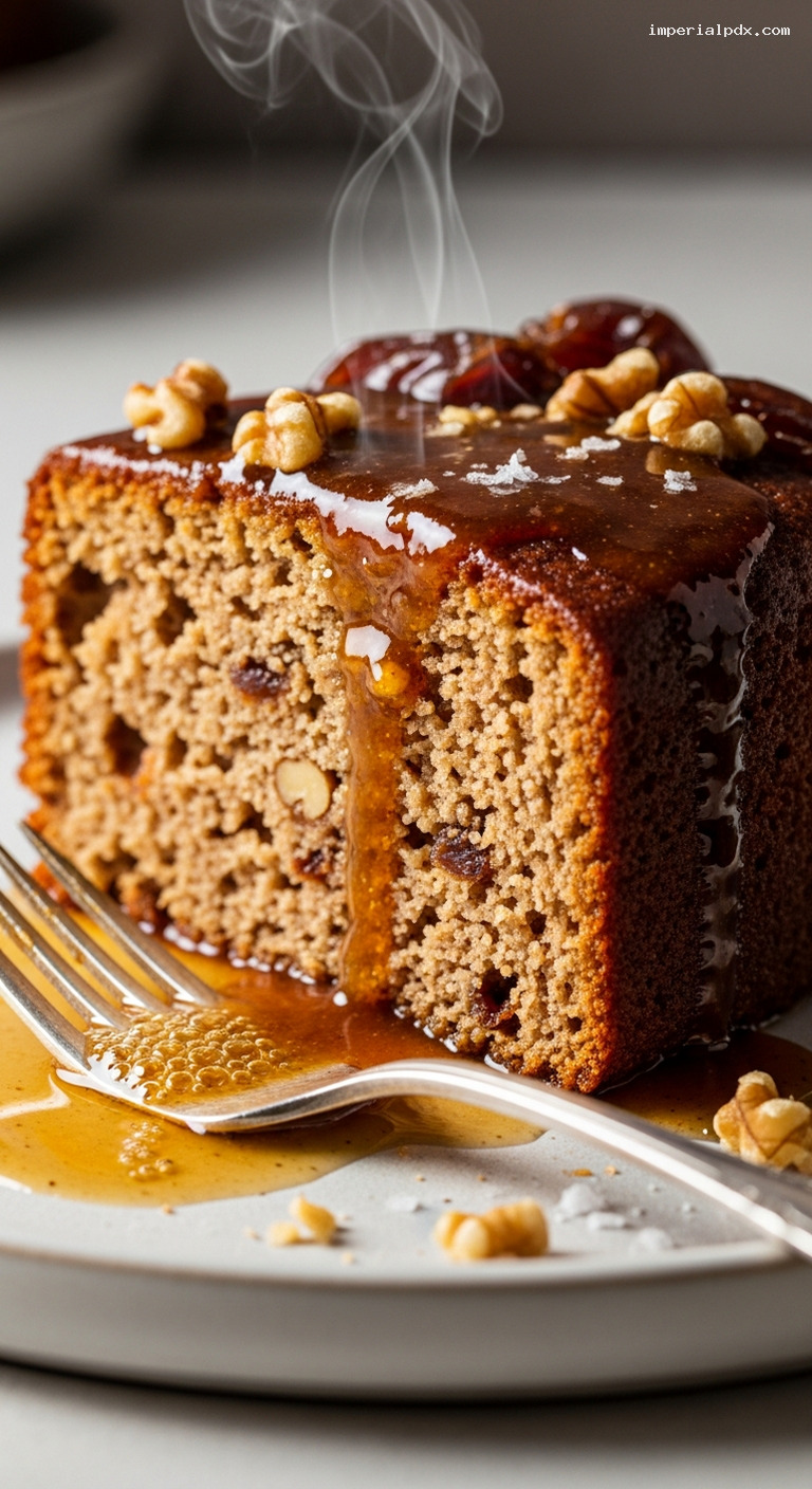 Sticky Date and Walnut Pudding with Brown Sugar Sauce – Closeup