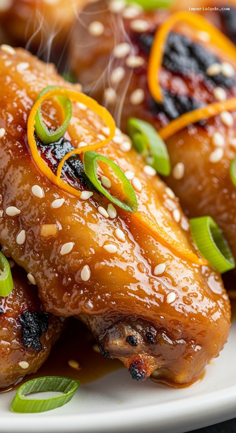 Sticky Orange-Ginger Chicken Wings with Sweet Heat – Closeup