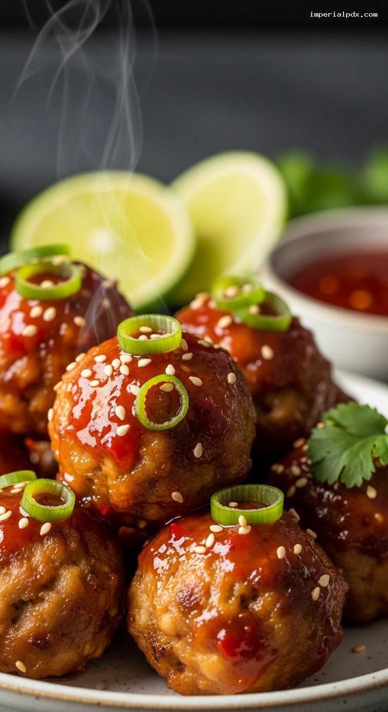 Sticky Sweet Chili Baked Meatballs – Closeup