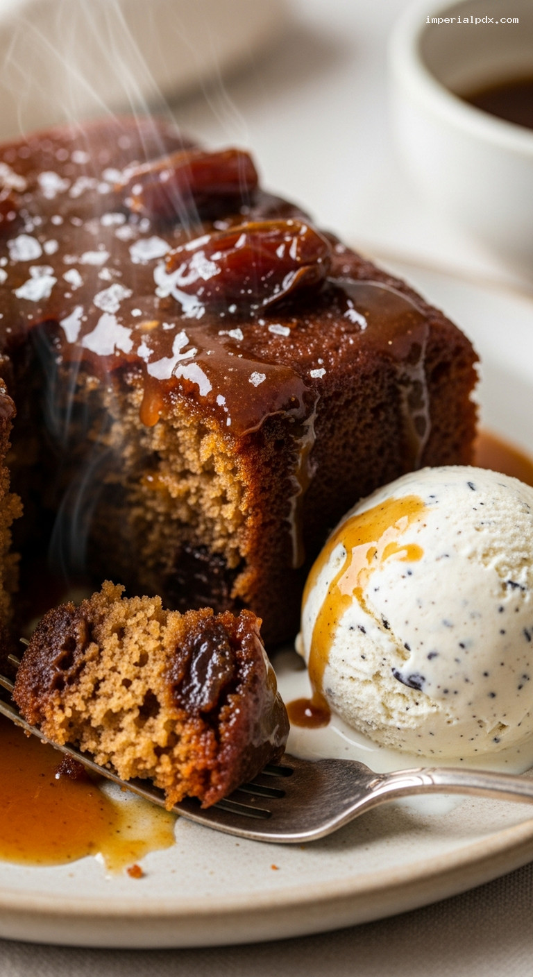 Sticky Toffee Pudding with Warm Toffee Sauce – Closeup