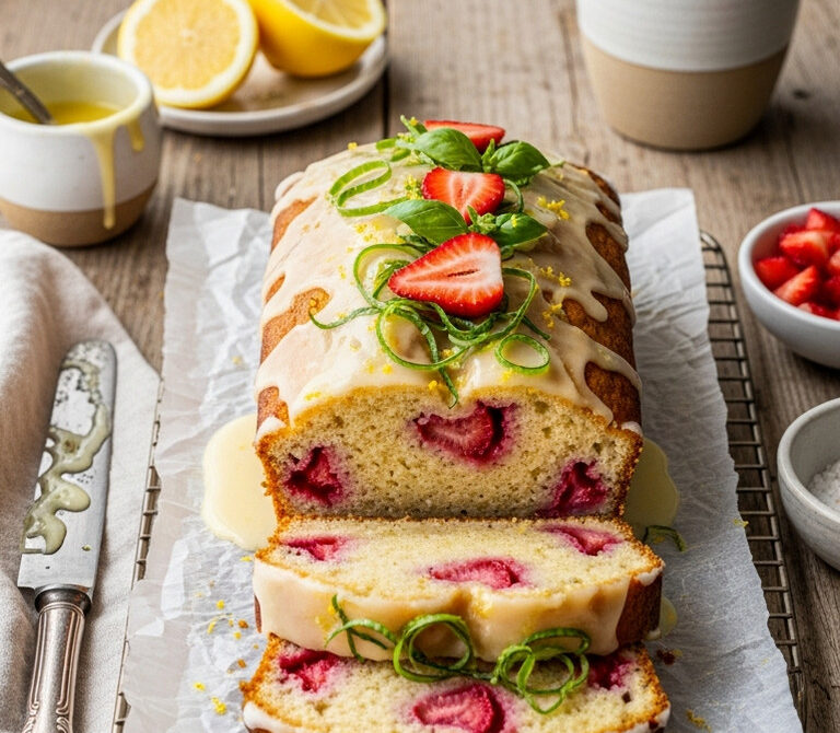 Strawberry Basil Lemonade Loaf Cake