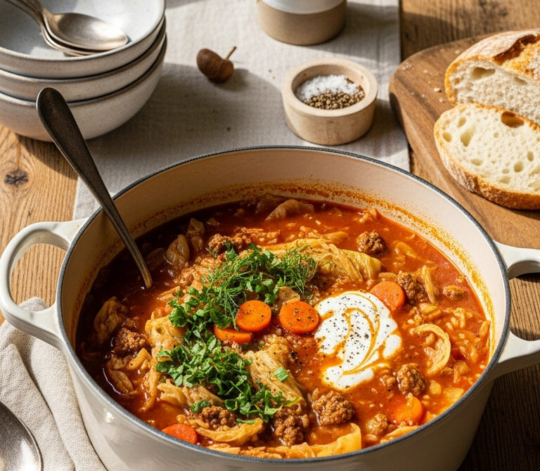 Stuffed Cabbage Roll Soup with Ground Beef