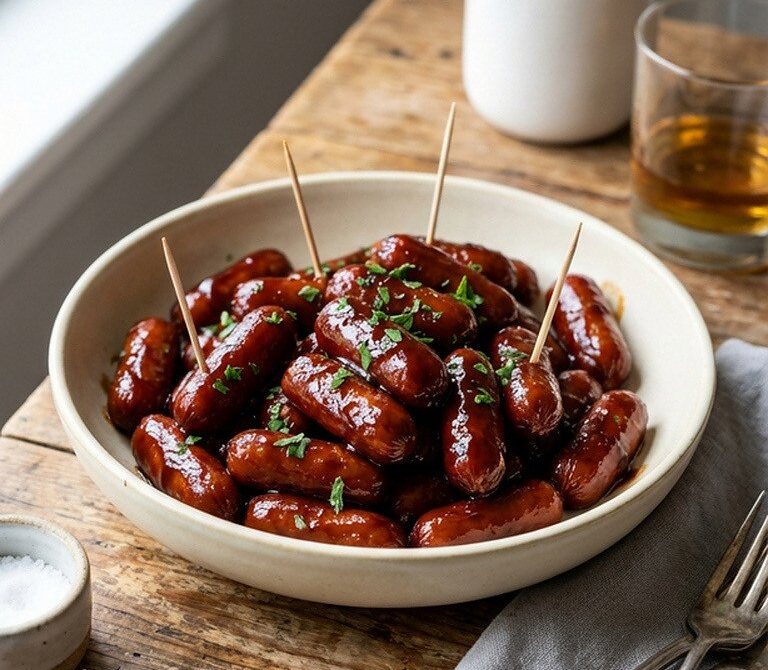 Sweet and Smoky Bourbon-Glazed Cocktail Sausages