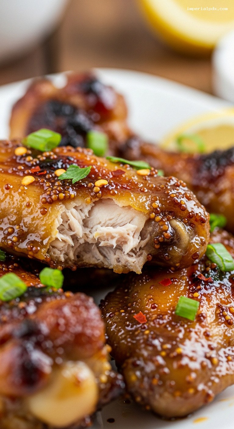 Sweet and Tangy Mustard Brown Sugar Glazed Wings – Closeup